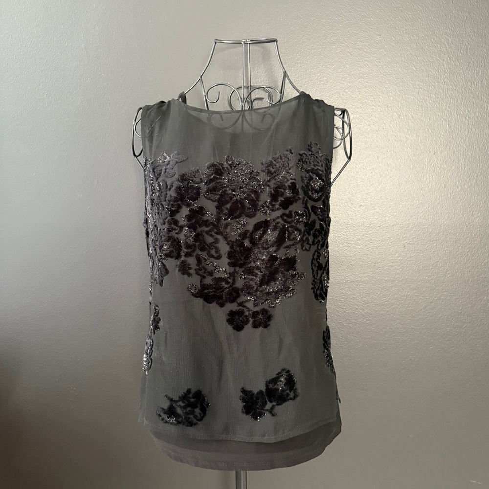 White House Black Market Black Floral Tank Top